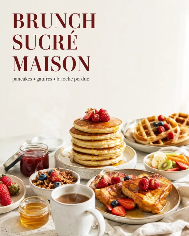 Brunch sucré maison avec pancakes, fruits frais et granola