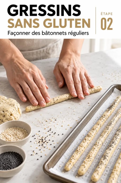 Façonnage de gressins sans gluten en bâtonnets réguliers