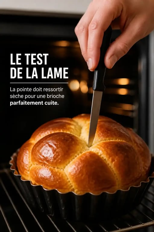 Test de cuisson brioche à la pointe de couteau pour vérifier la cuisson à coeur