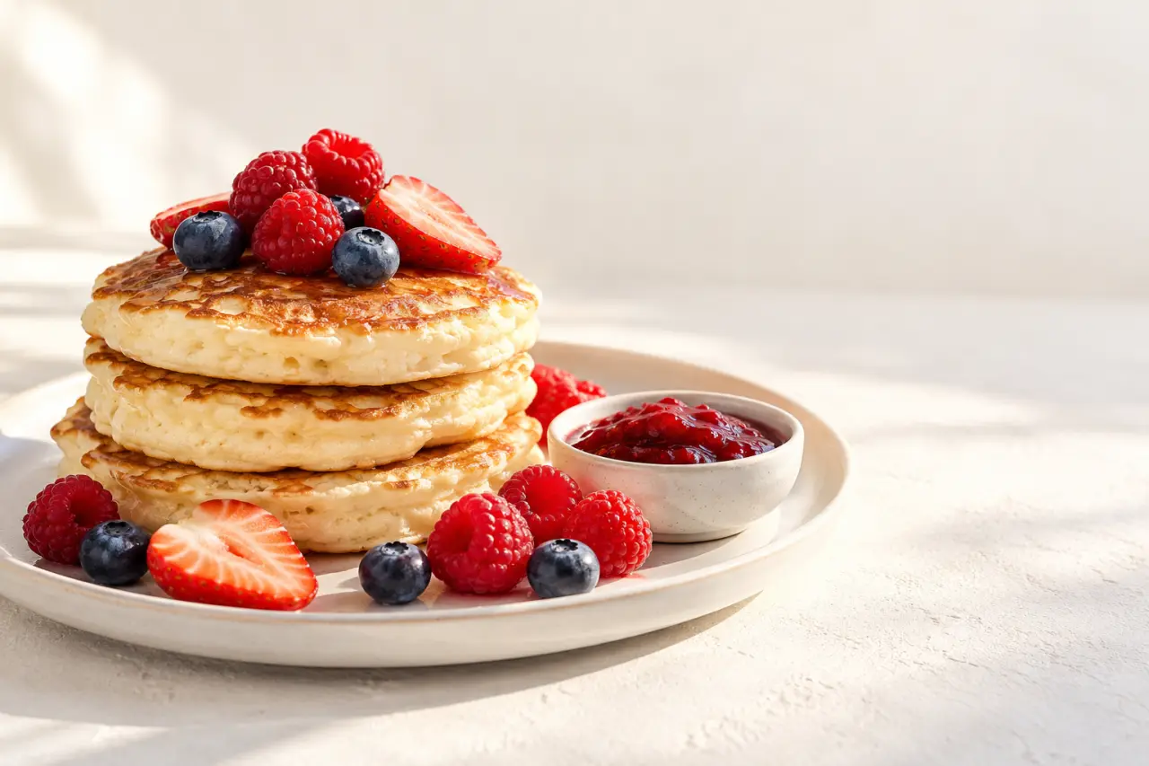 Cottage cheese recettes : pancakes moelleux au cottage cheese avec fruits rouges