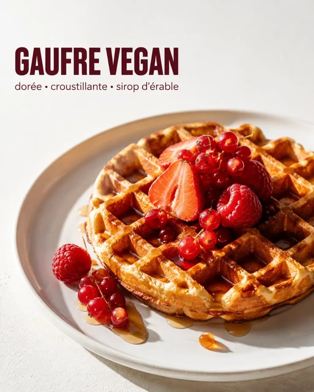 Recette gaufre vegan dorée et croustillante servie sur assiette avec fruits rouges