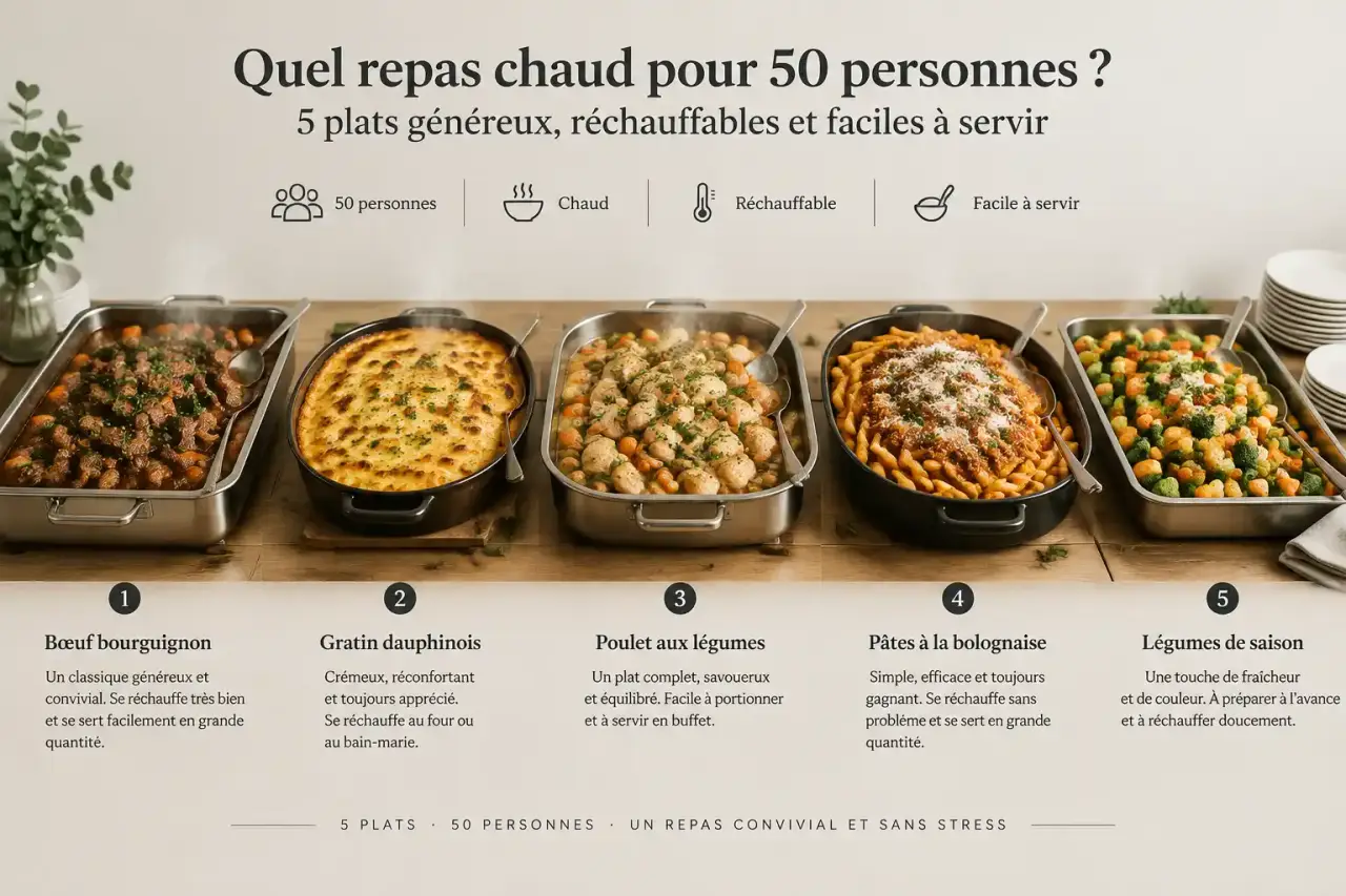 Quel repas chaud pour 50 personnes ? 5 plats généreux, réchauffables et faciles à servir