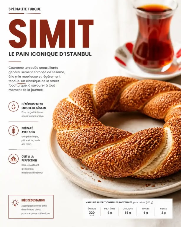 Simit turc au sésame fraîchement cuit servi avec du thé