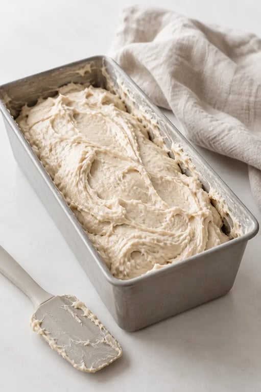 Pâte de recette pain sans gluten avant la levée dans un moule