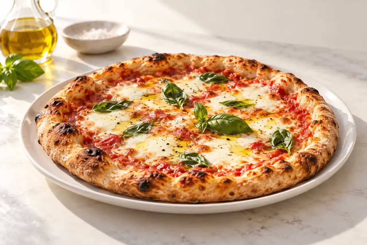 Recette pâte à pizza Thermomix : pizza fine croustillante cuite sur pierre