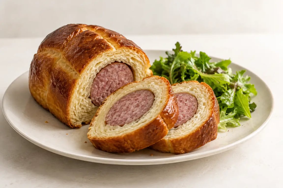 Brioche lyonnaise salée avec saucisson brioché et salade verte