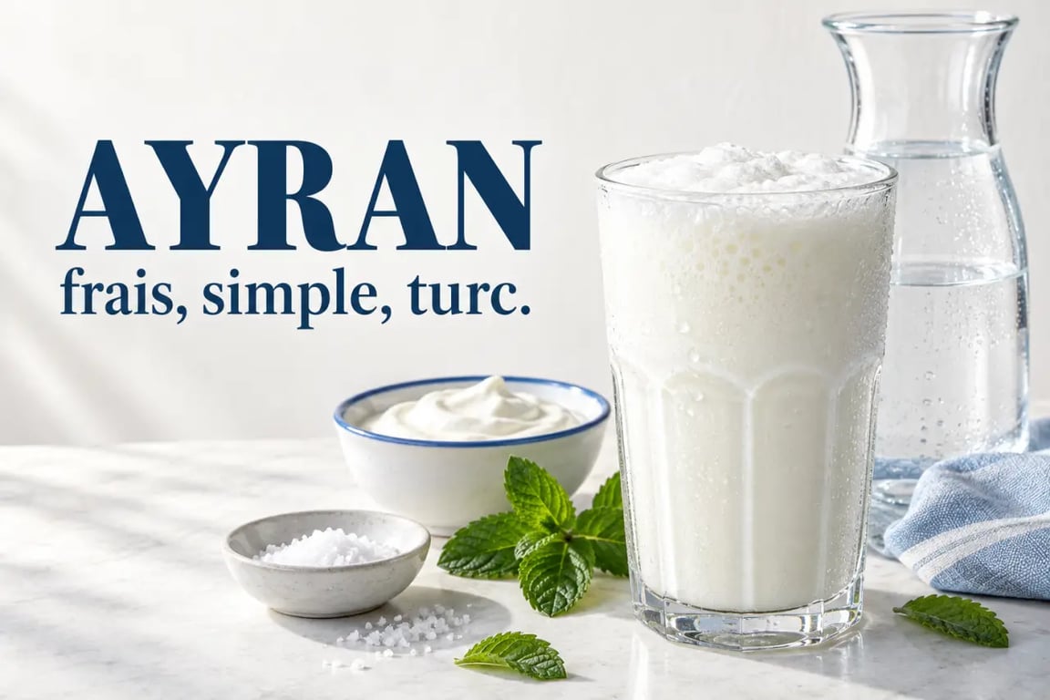 Lait turc ayran mousseux servi très frais avec du yaourt et de la menthe