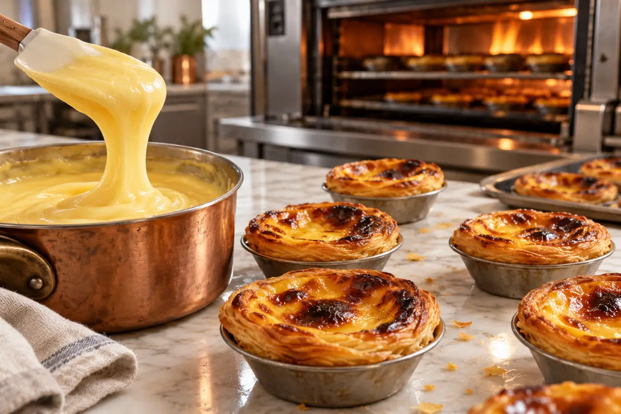 Pasteis de nata recette : la crème qui se détache de la spatule et 300 °C pour un dessus caramélisé