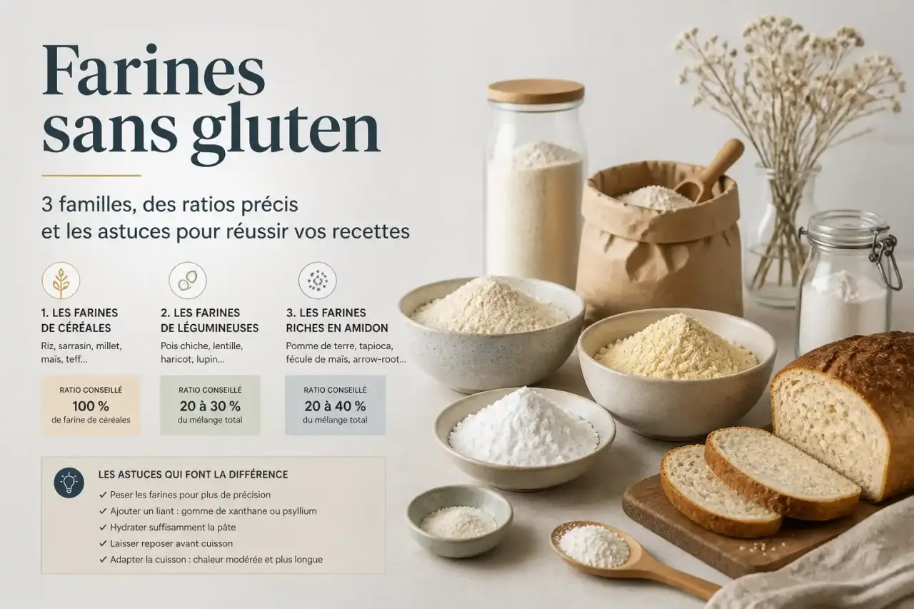 Farines sans gluten : 3 familles, des ratios précis et les astuces pour réussir vos recettes