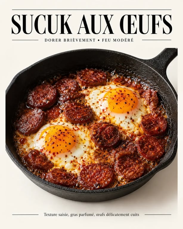 Cuisson du sucuk turc à la poêle avec des œufs